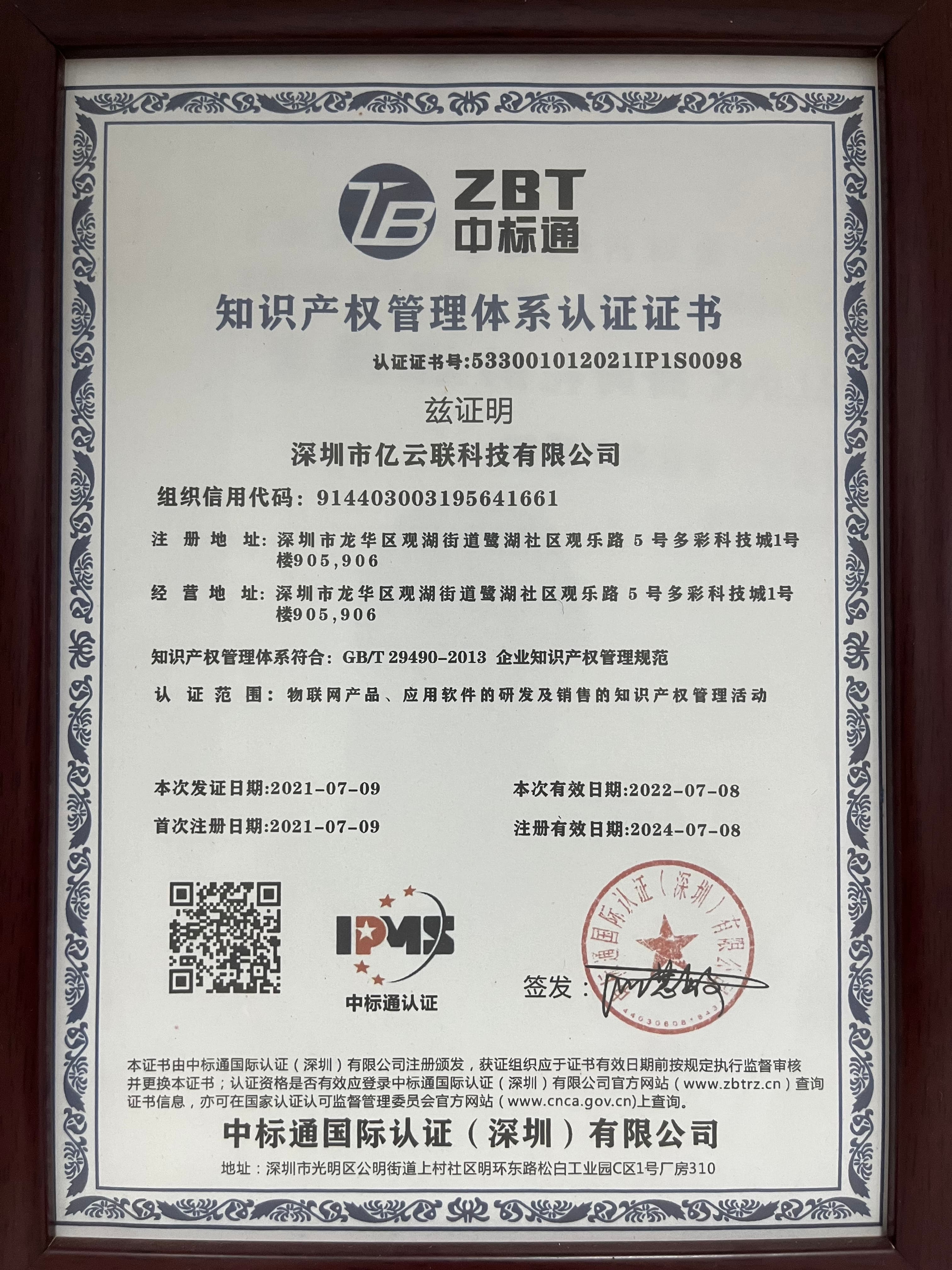 Intellectual Property Management System Certification